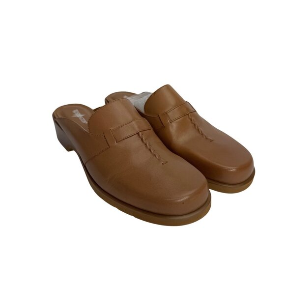 Vintage Worthington Tan Leather Slip-On Mules Small Heel Women's Size 8M - Picture 1 of 11